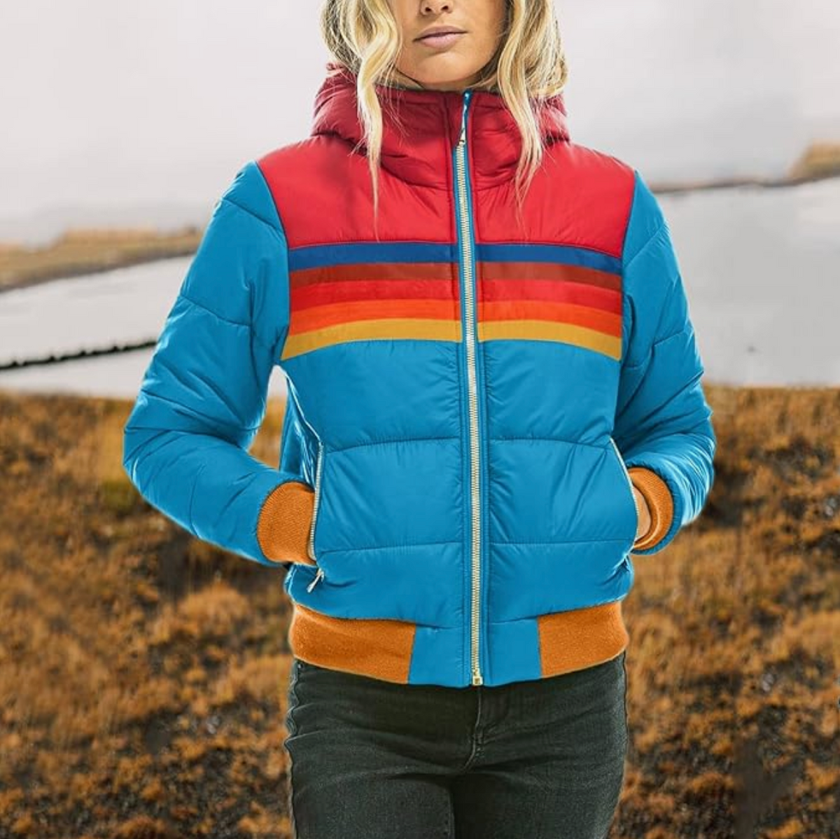 Elarova | Modische RetroWinterjacke Für Damen Mit Streifenmuster