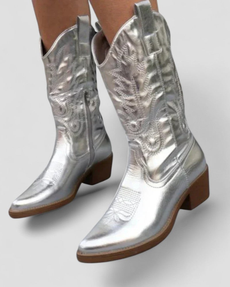 Elarova | Orthopädische Western-Cowboystiefel aus Metallic für Damen