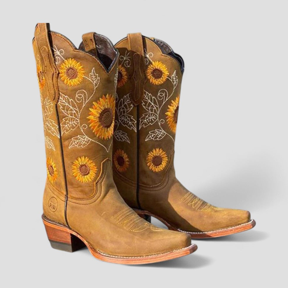 Elarova | Orthopädische Western-Cowboystiefel mit Blumenstickerei für Damen
