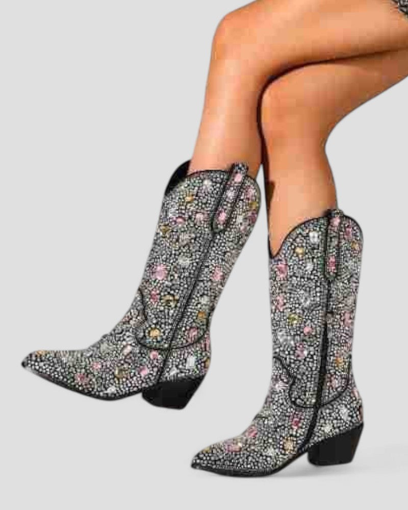 Elarova | Orthopädische Western-Cowboystiefel mit Strasssteinen für Damen