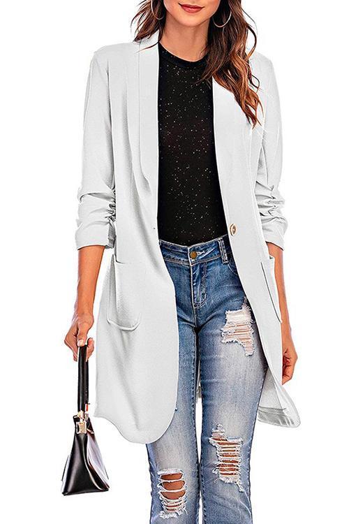 Elarova | Rosiedress 3/4 Ärmel Raffung EinButton Midi Cardigan