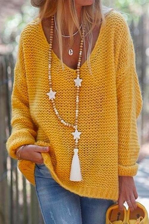 Elarova | Rosiedress VAusschnitt DropShoulder Solid Strickpullover