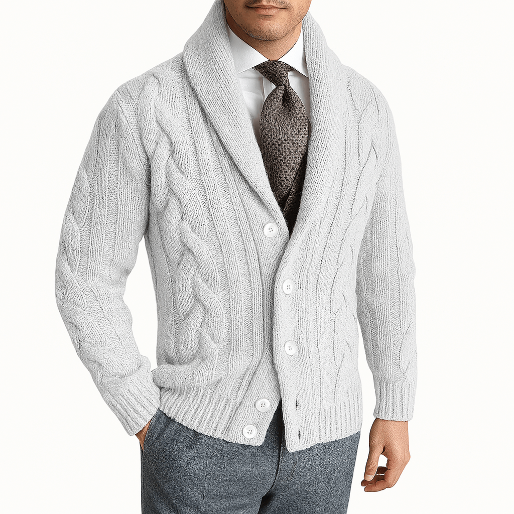 Elarova | Strickjacke mit Zopfmuster und Schalkragen