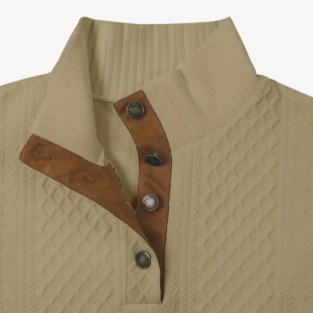 Elarova | Stylischer Herrenpullover mit Reißverschluss und Ellbogenflicken aus Leder