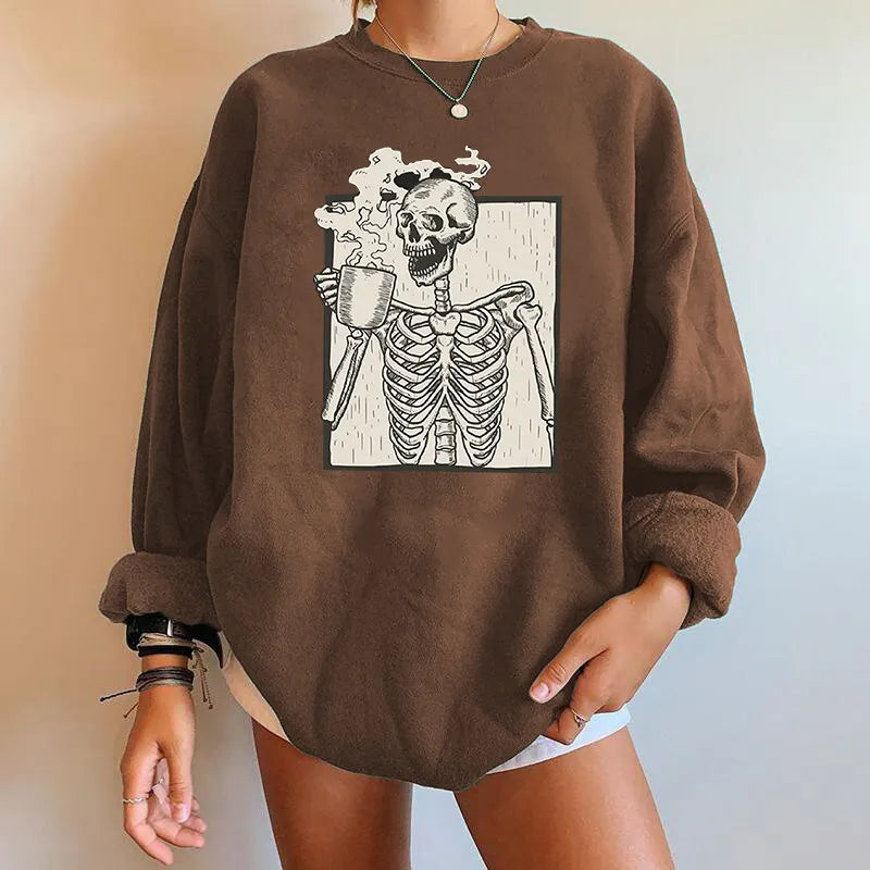 Elarova | Übergroßes Sweatshirt mit Skelett-Grafik für Damen