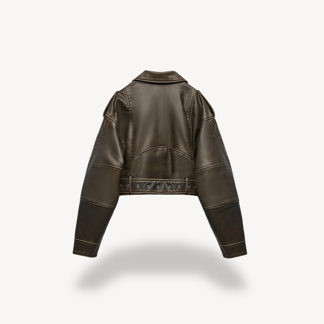 Elarova | Vintage-Lederjacke mit Gürtel für Damen
