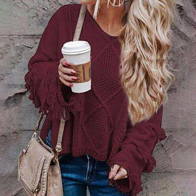 Elarova | Vintage Loose Fransenpullover