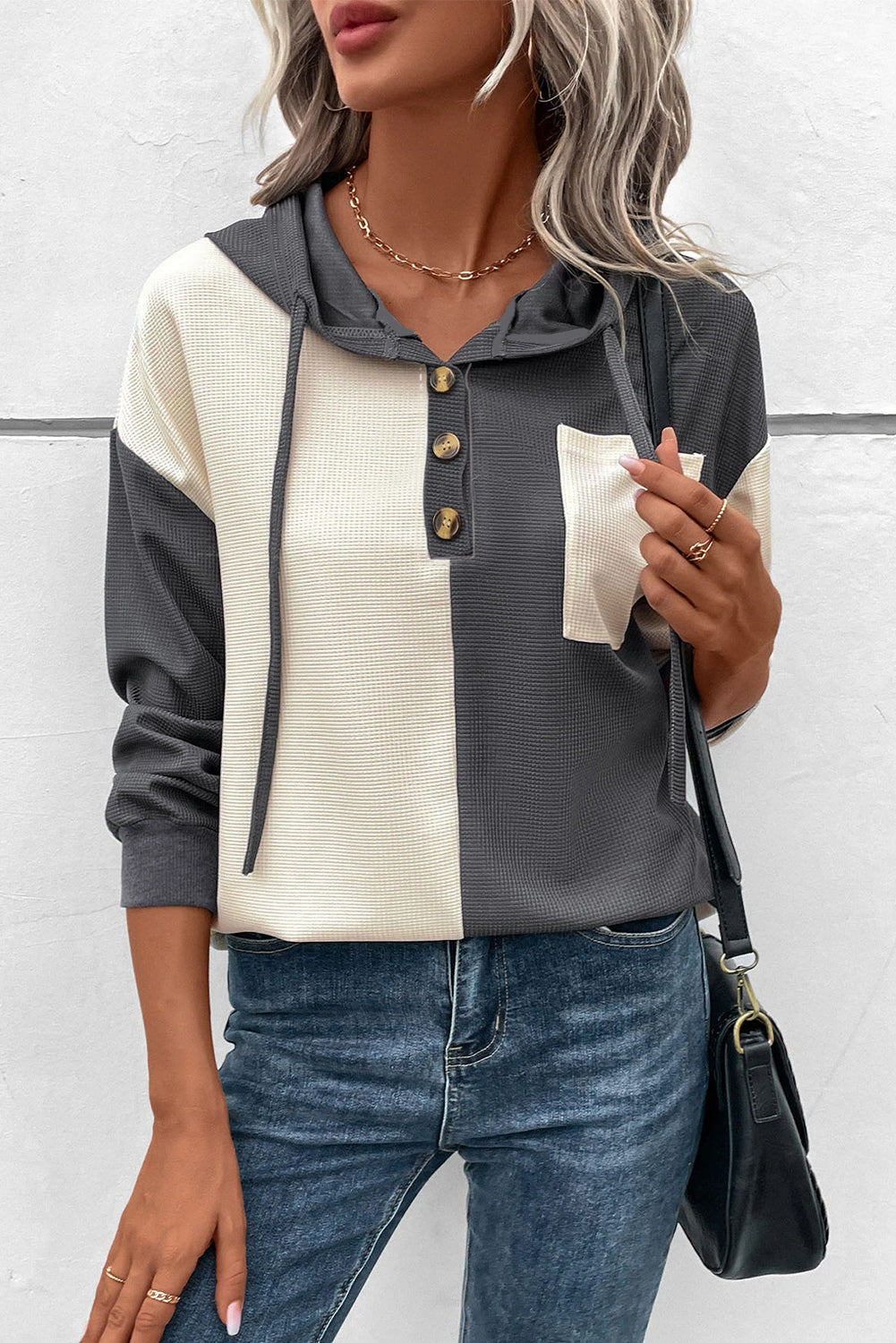 Elarova | Waffel-Hoodie Mit Knopfleiste Für Frauen