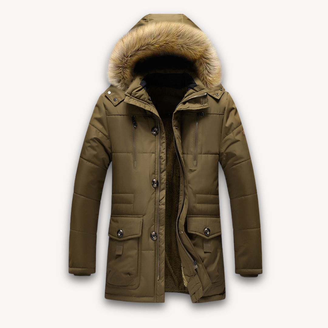 Elarova | Wasserdichte Winterjacke für Herren – Kapuze aus Kunstpelz