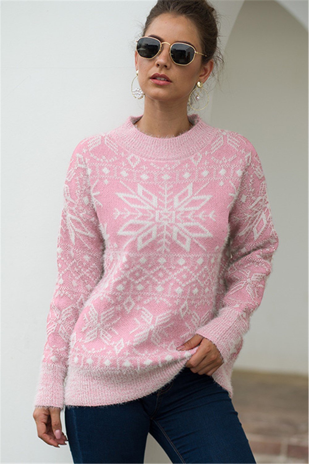 Elarova | Weihnachts-Schneeflocken-Plüsch-Pullover - Blau