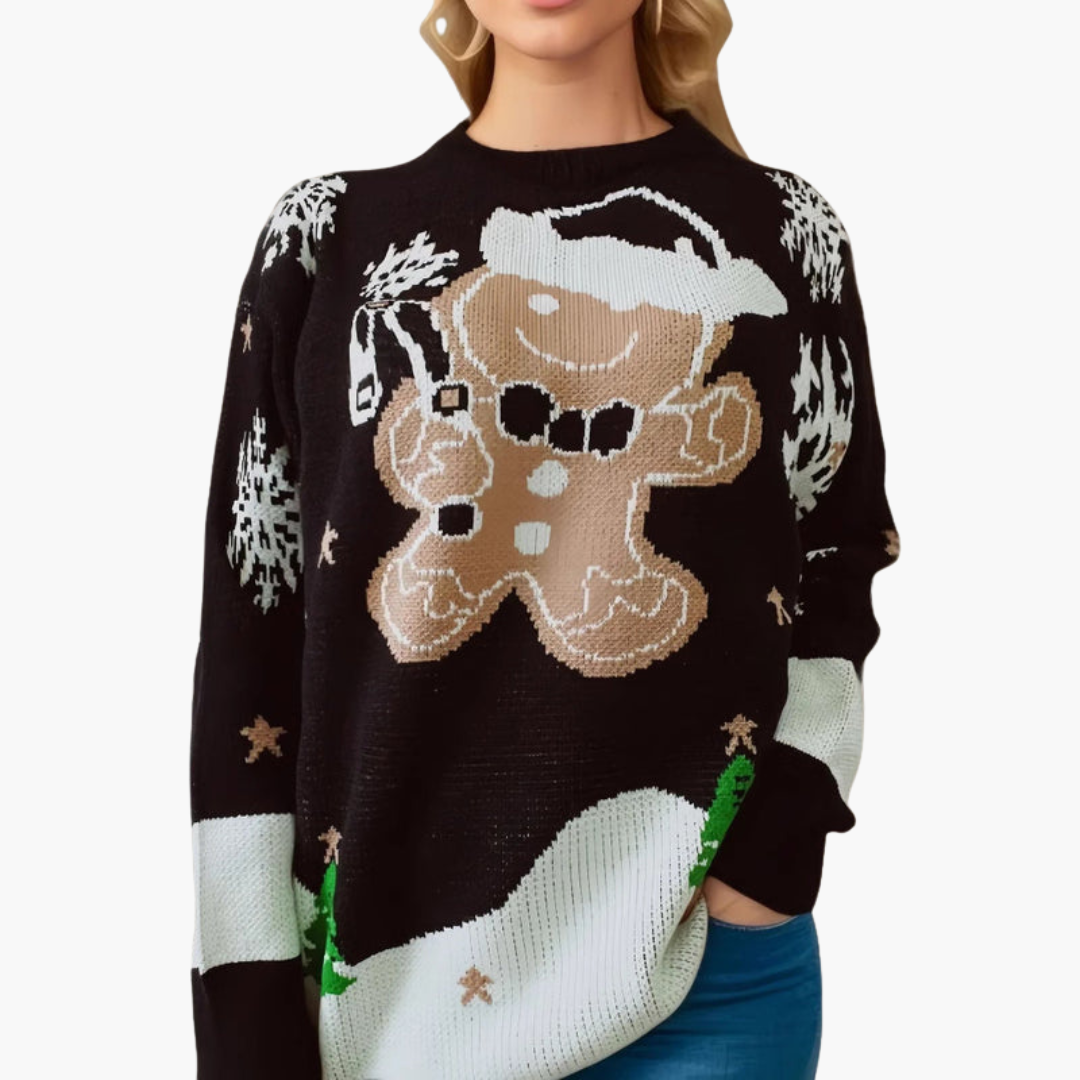 Elarova | Weihnachtspullover für Damen mit Lebkuchenmotiv