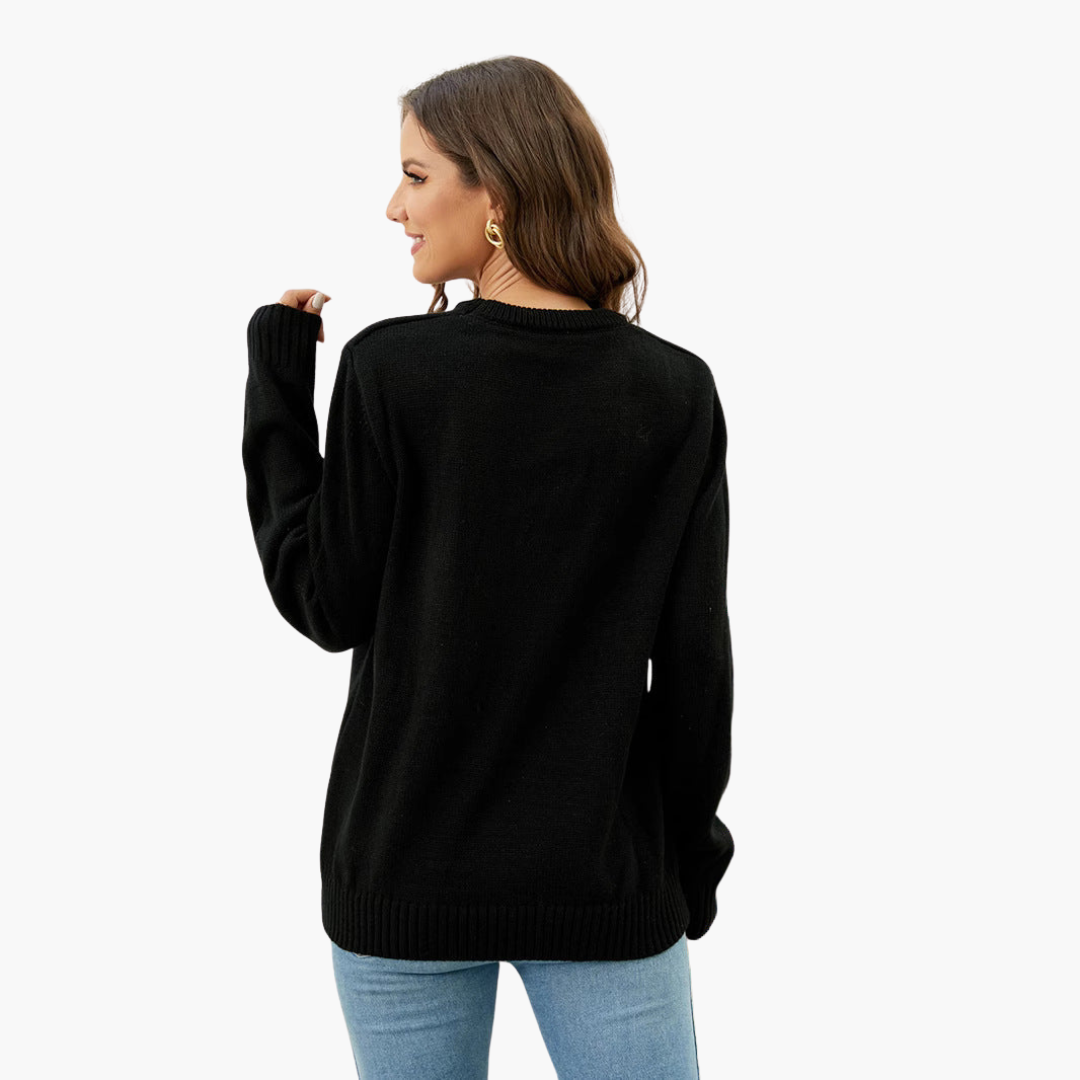 Elarova | Weihnachtspullover für Damen mit Rentiermotiv und geripptem Saum