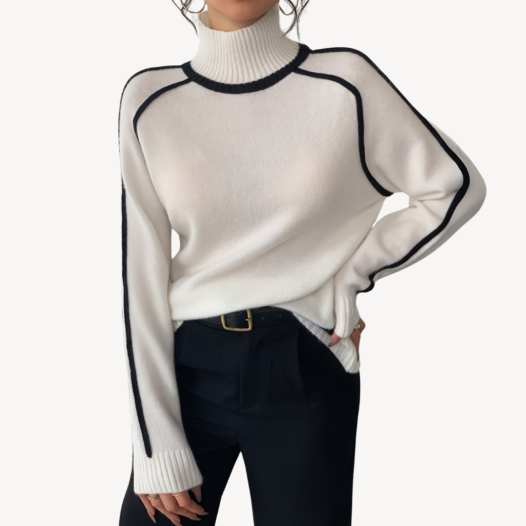 Elarova | Weißer gerippter Rollkragenpullover für Damen