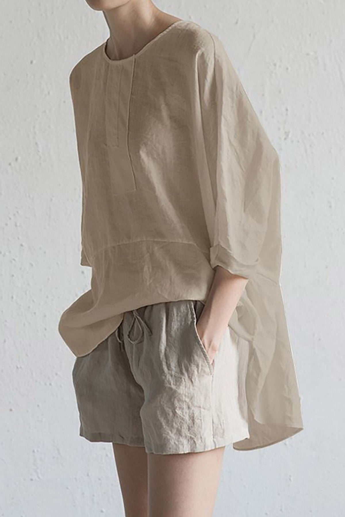 Elarova | stilvolle Strickjacke aus japanischer Leinen Halbärmel und runder Ausschnitt