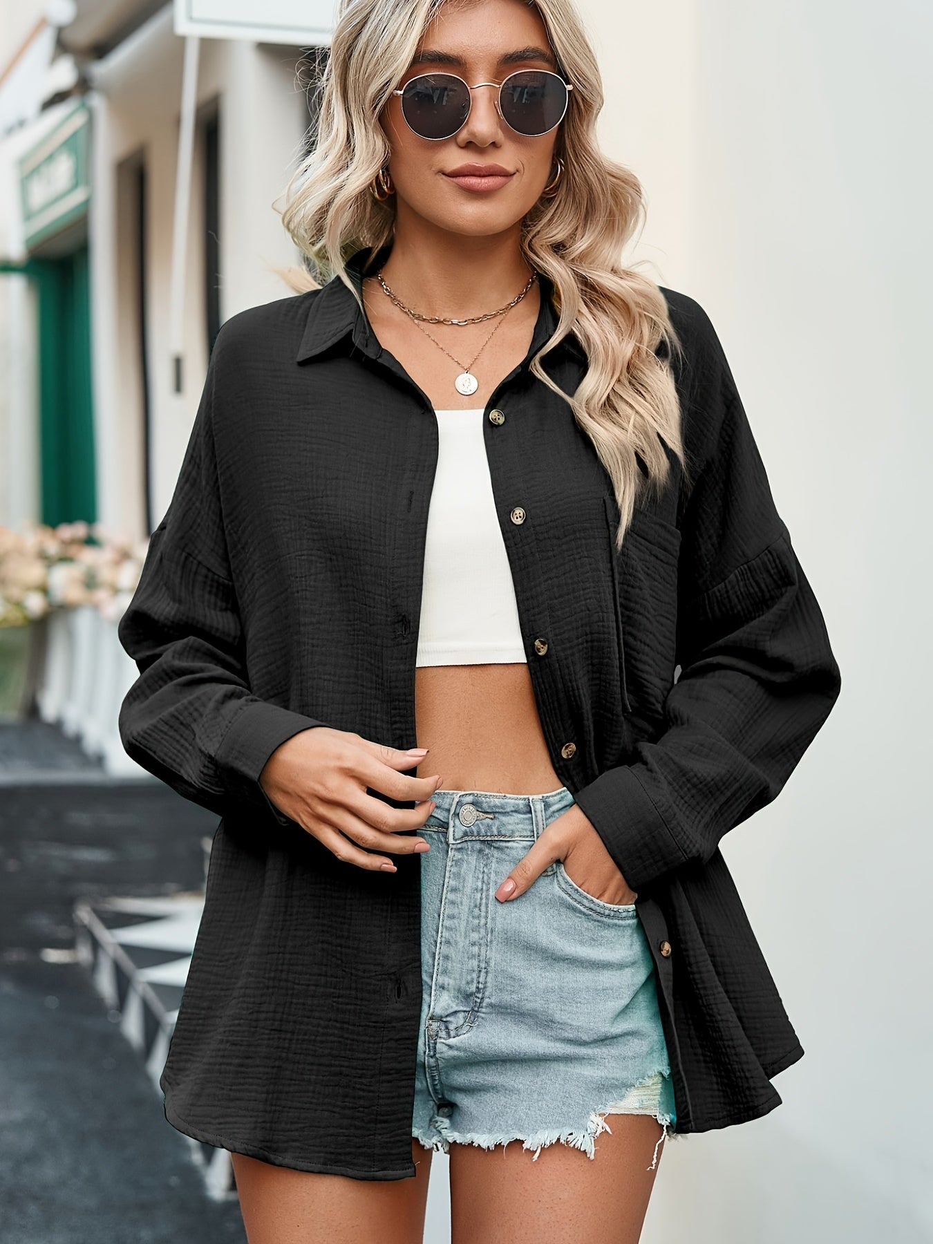 Eleganta™ – Stilvolle Damenbluse mit V-Ausschnitt