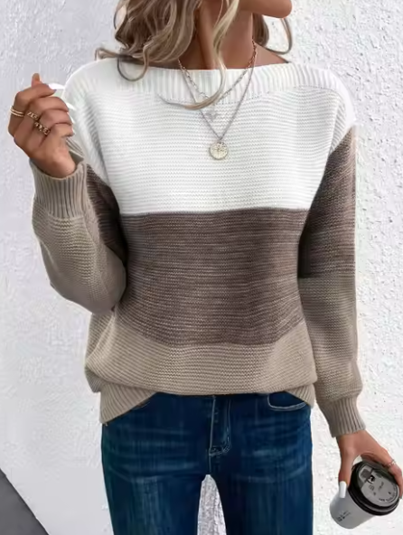 Elegante dreifarbige Patchwork-Pullover