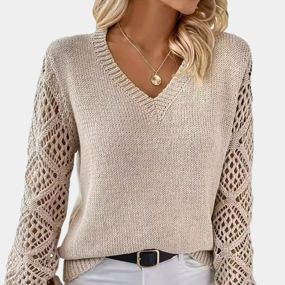 Elegantes Damen-V-Pullover mit besonderem Lochmuster aus Lüttich