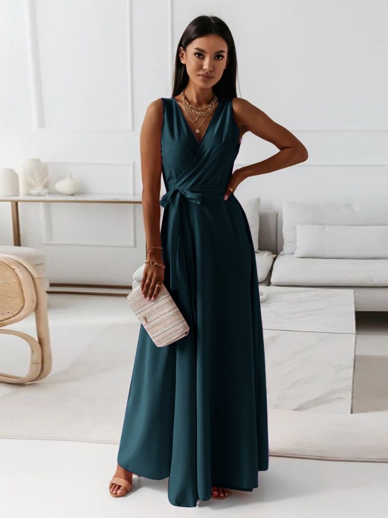 EleganzMaxi™ – Damen Maxikleid Sommer V-Ausschnitt mit Taillengürtel-2