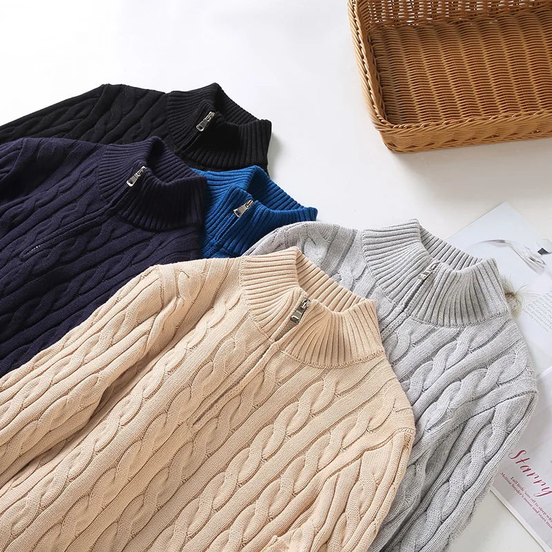 NordVell™ – Herren Strickpullover mit V-Ausschnitt & Reißverschluss