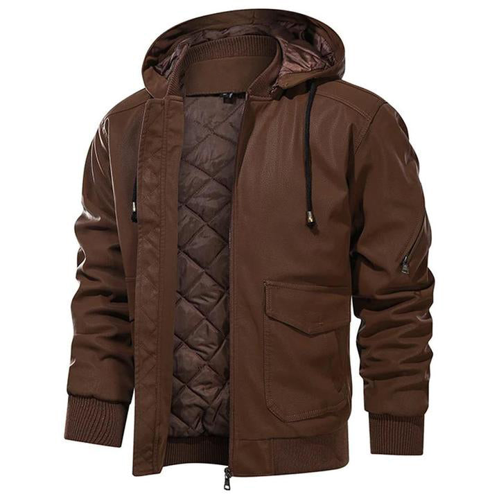 Elarova | Herren-Lederjacke mit Kapuze