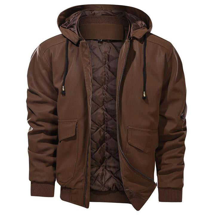 Elarova | Herren-Lederjacke mit Kapuze