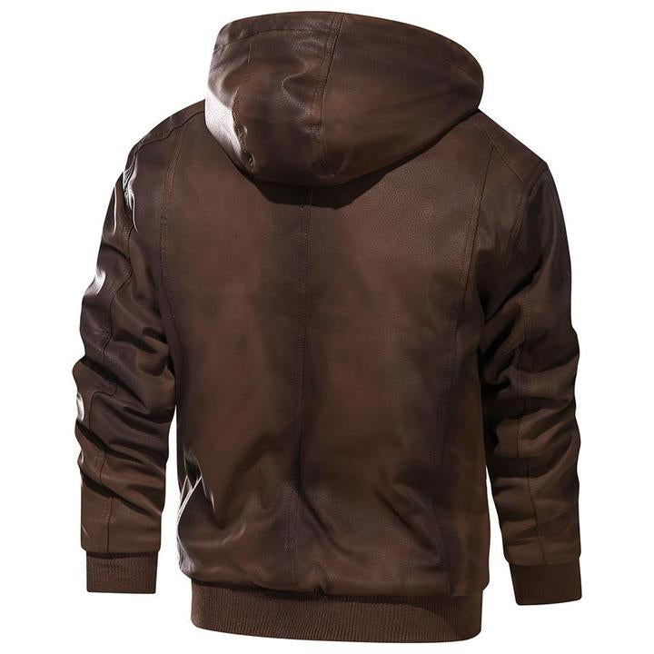 Elarova | Herren-Lederjacke mit Kapuze