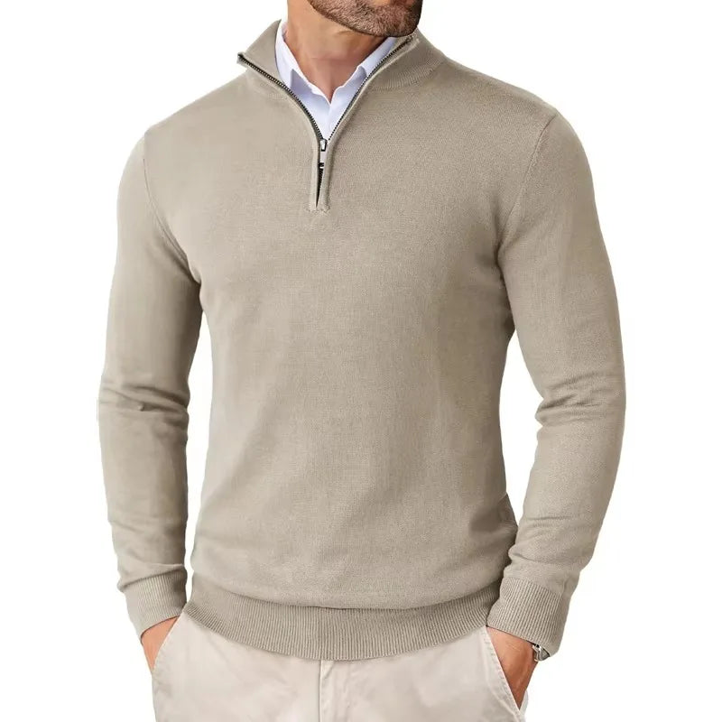 Herren Strickpullover mit Reißverschluss am Kragen - Weicher Baumwollmix