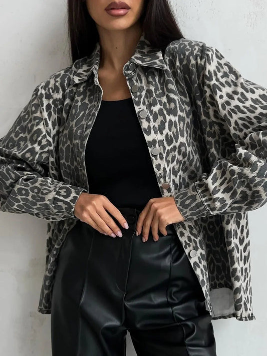 Elarova |  Jeansjacke mit Leopardenmuster für Damen