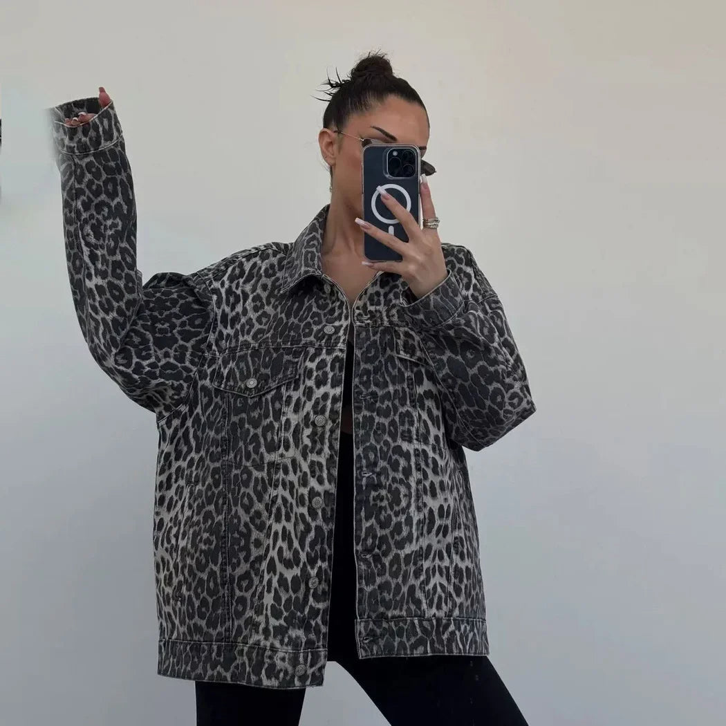 Elarova |  Jeansjacke mit Leopardenmuster für Damen