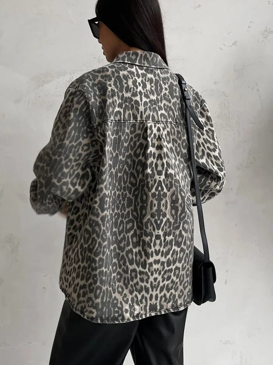 Elarova |  Jeansjacke mit Leopardenmuster für Damen