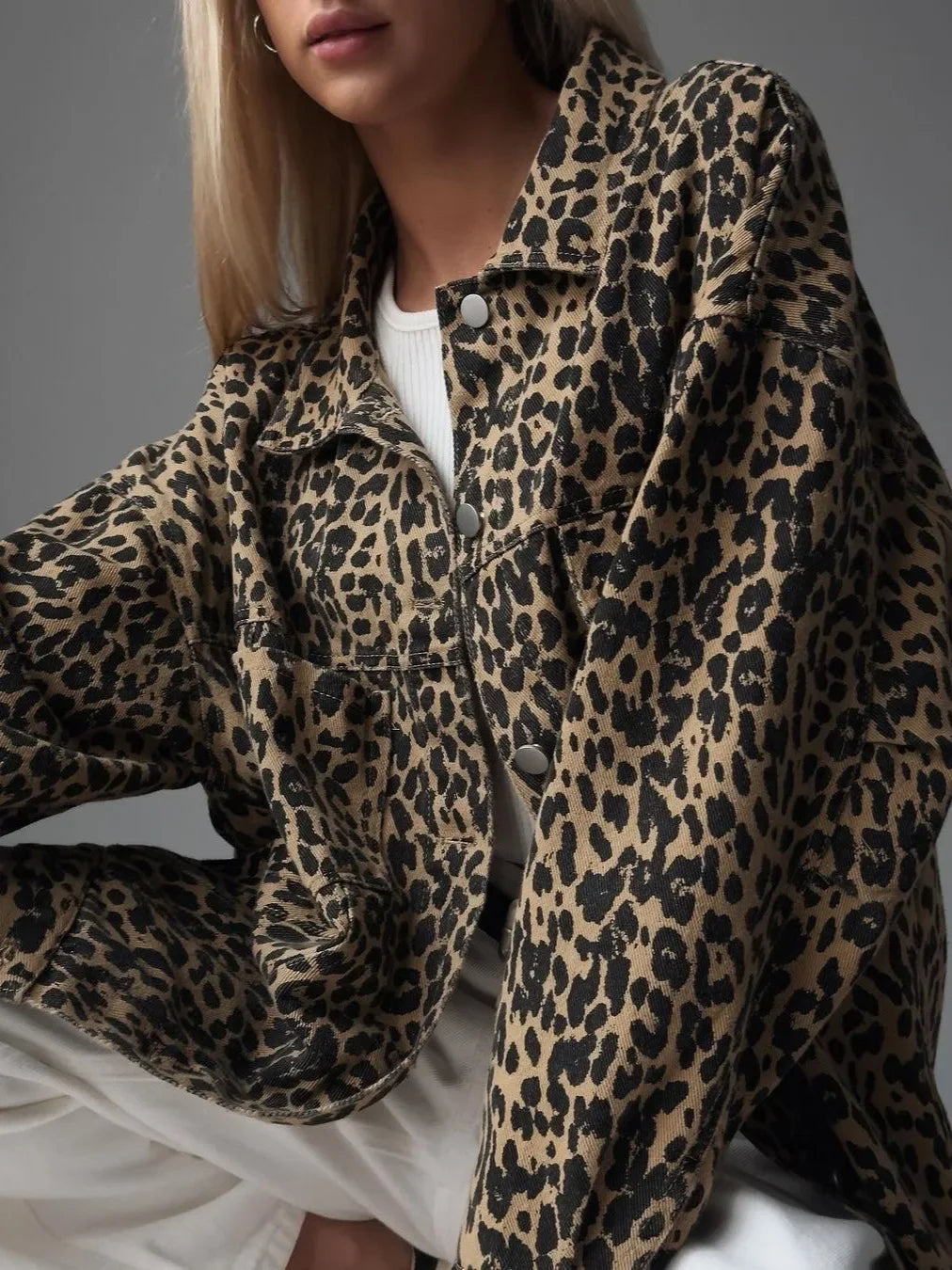 Elarova |  Jeansjacke mit Leopardenmuster für Damen