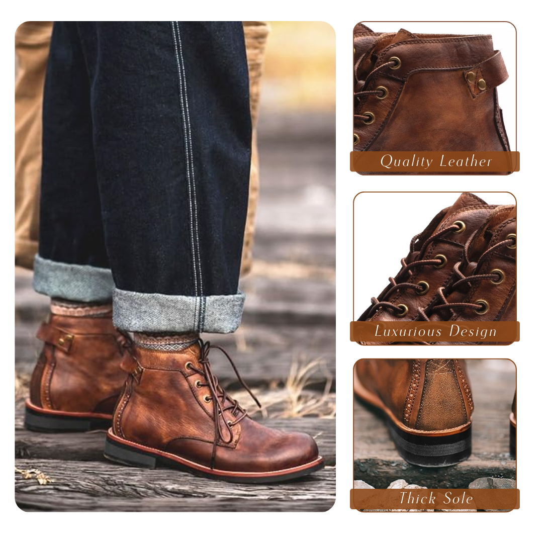 Klassische Retro Leder Stiefel für Herren