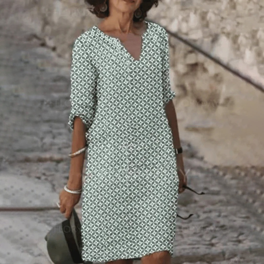 Klassisches geometrisches Kleid mit Dreiviertelärmeln für Damen