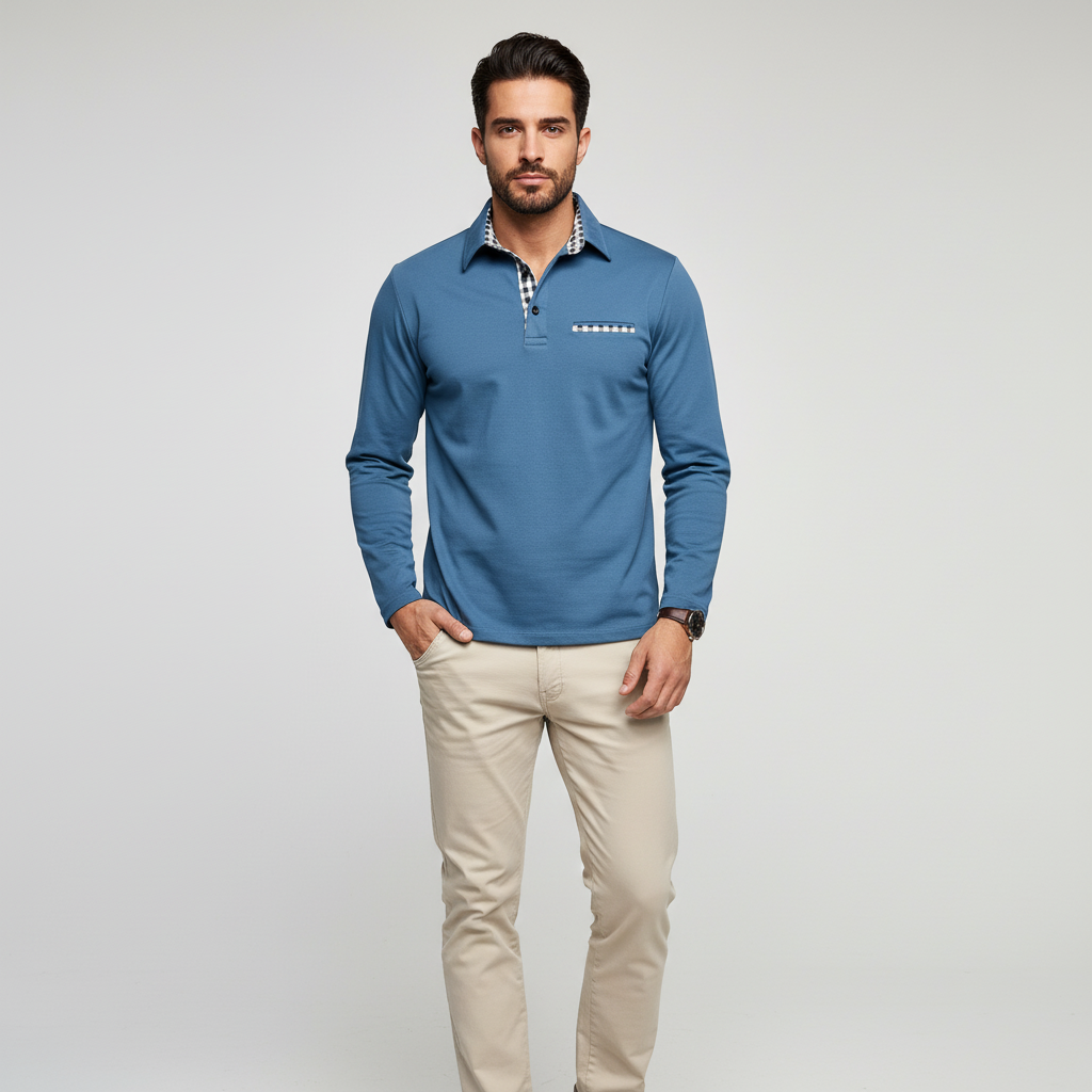 Herren Poloshirt Langarm Klassisch Weiß