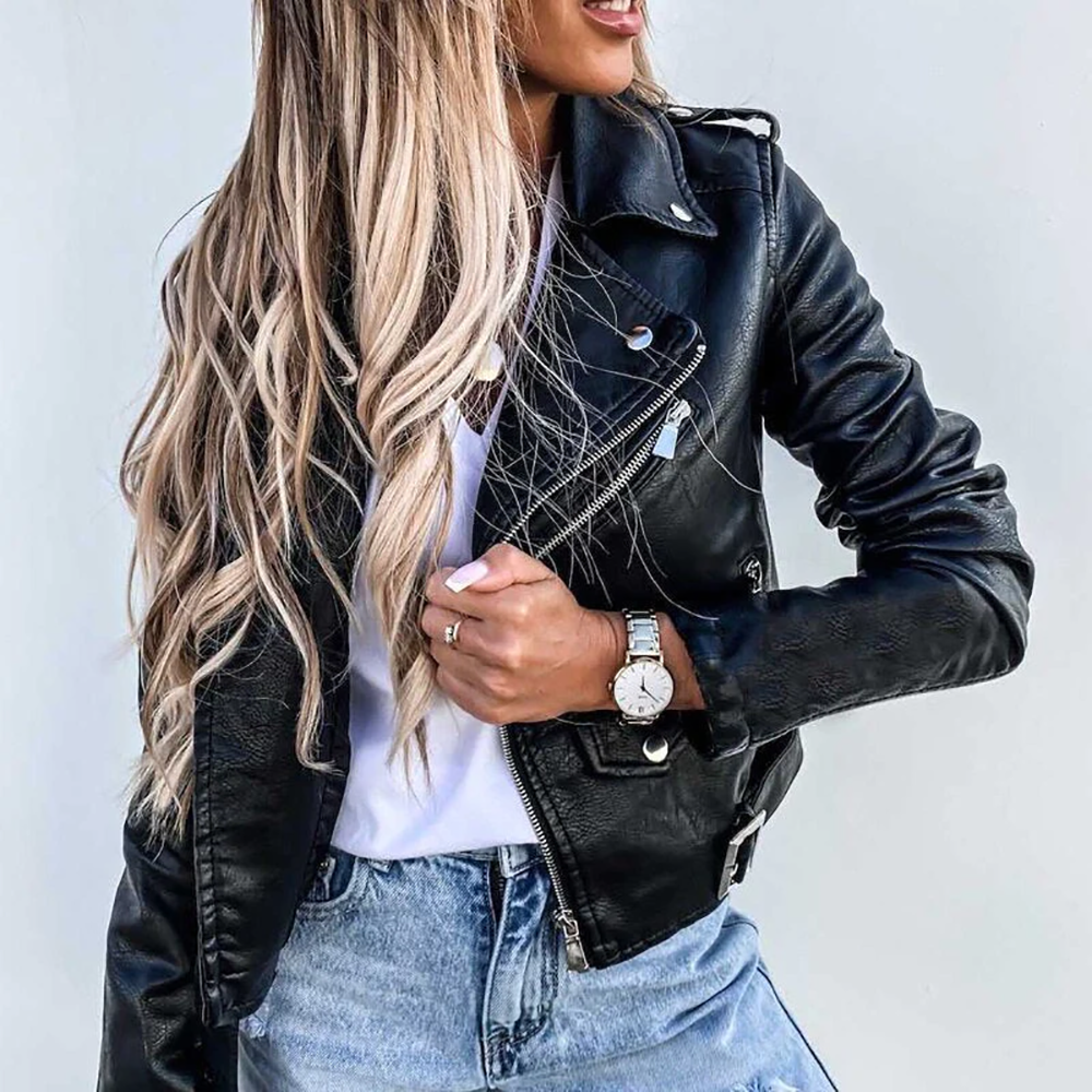 Elarova |  Lässige Damen-Bikerjacke mit Revers