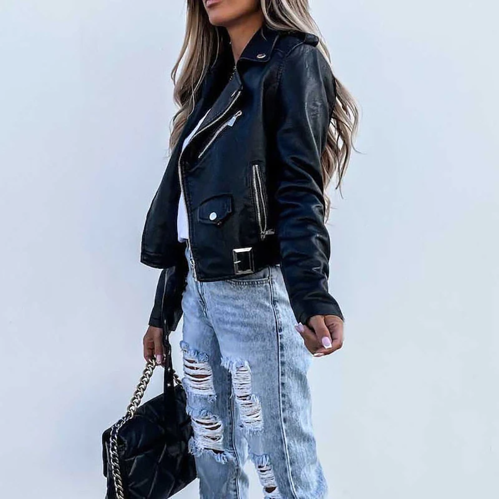 Elarova |  Lässige Damen-Bikerjacke mit Revers