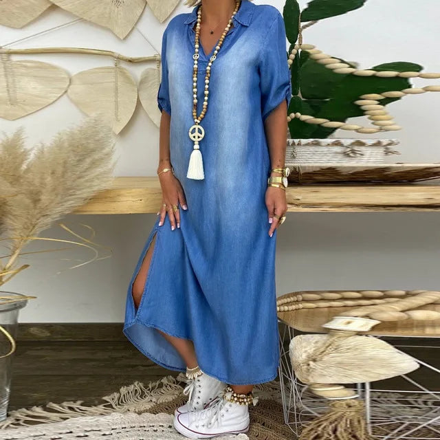 Leichtes Damen-Maxikleid aus Denim