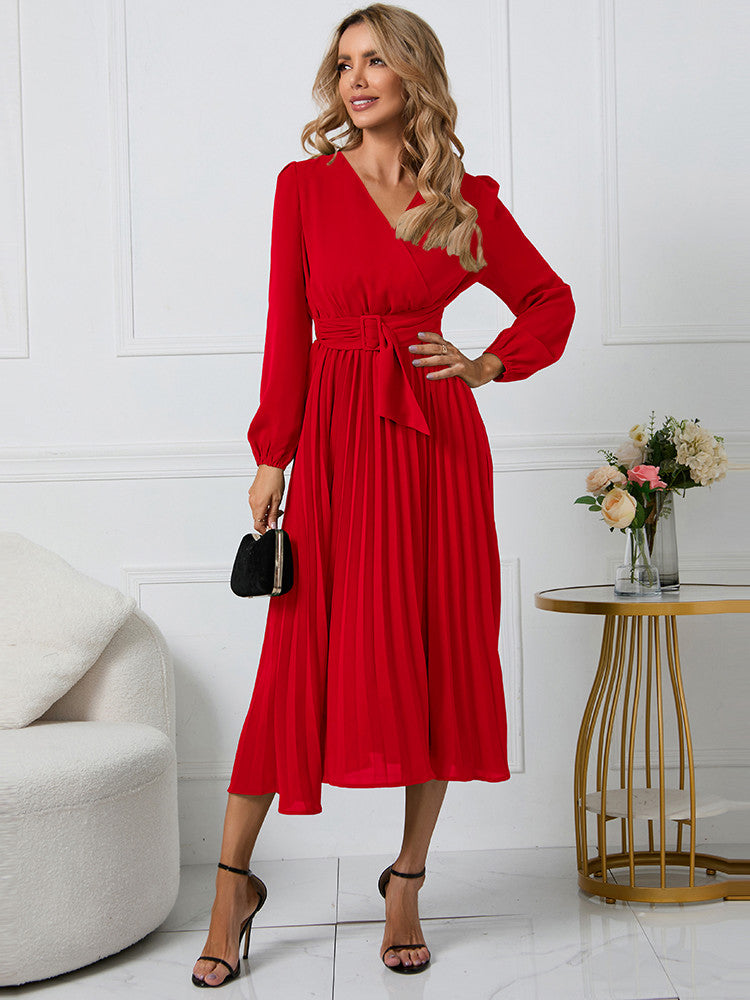 Nicole™ – Damen Kleid mit Gürtel und Eleganter Faltenoptik für Winterkomfort