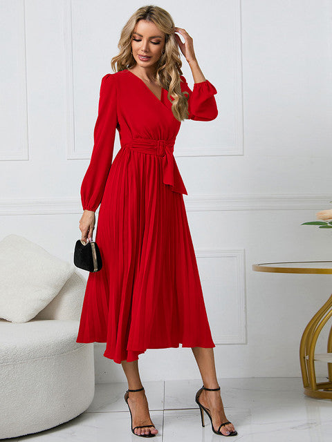 Nicole™ – Damen Kleid mit Gürtel und Eleganter Faltenoptik für Winterkomfort
