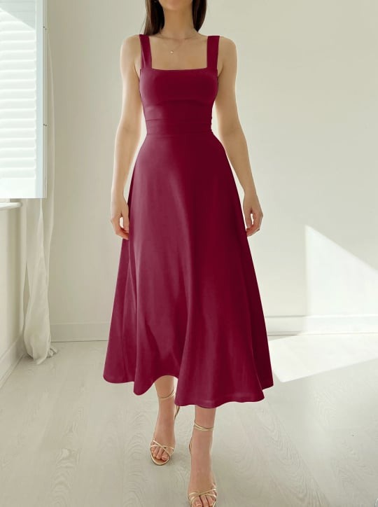 Mirelina™ – Damen Midikleid mit Breiten Trägern