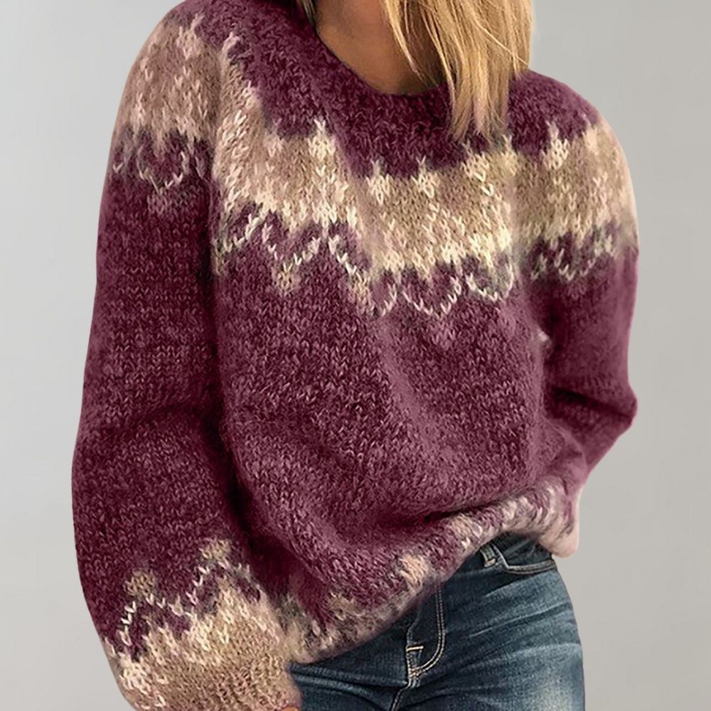 Norweger Grobstrickpullover Damen | Langarm Mit Rundhalsausschnitt