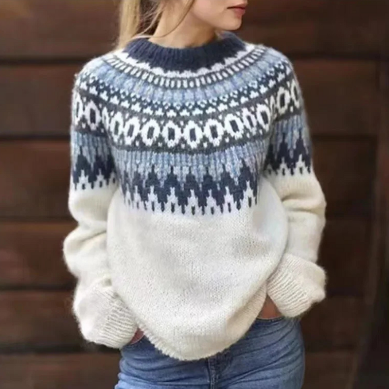 Norweger Grobstrickpullover Damen | Mit Muster Langarm