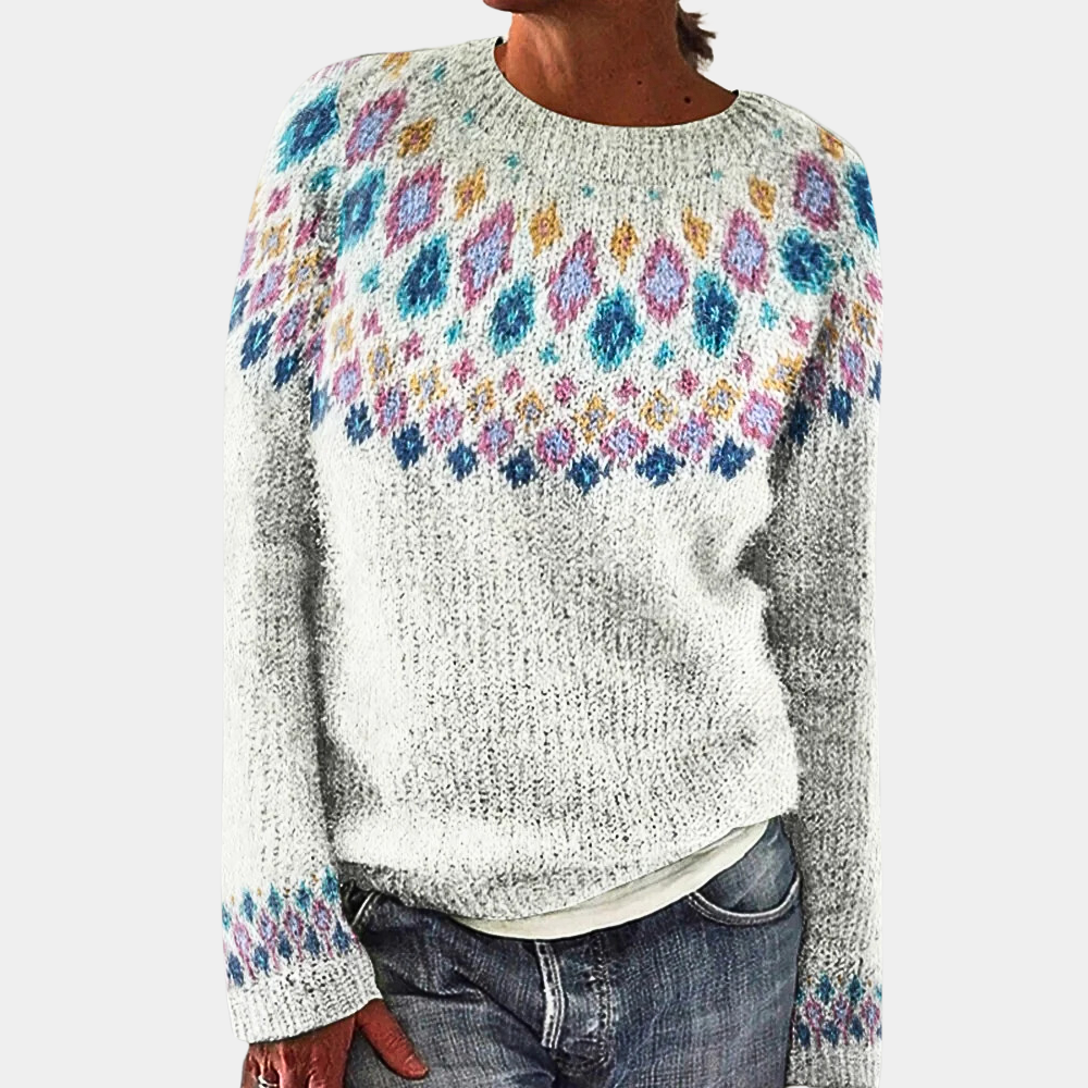 Norweger Grobstrickpullover Damen | Rundhals Langarm