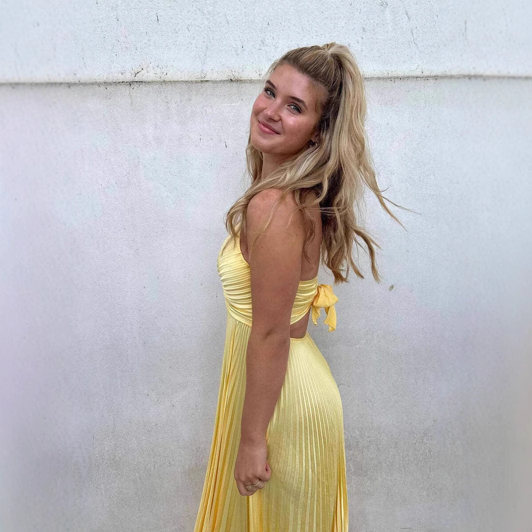 Plonsova™ – Damen Abendkleid mit Elegantem V-Ausschnitt und Faltenrock