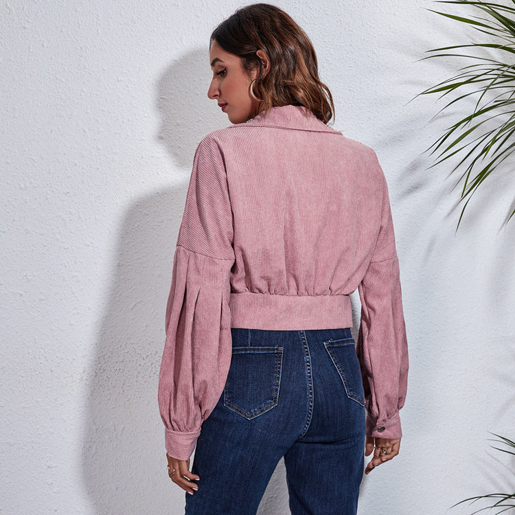 Elarova |  Rosafarbene Cropped Cordjacke für Damen