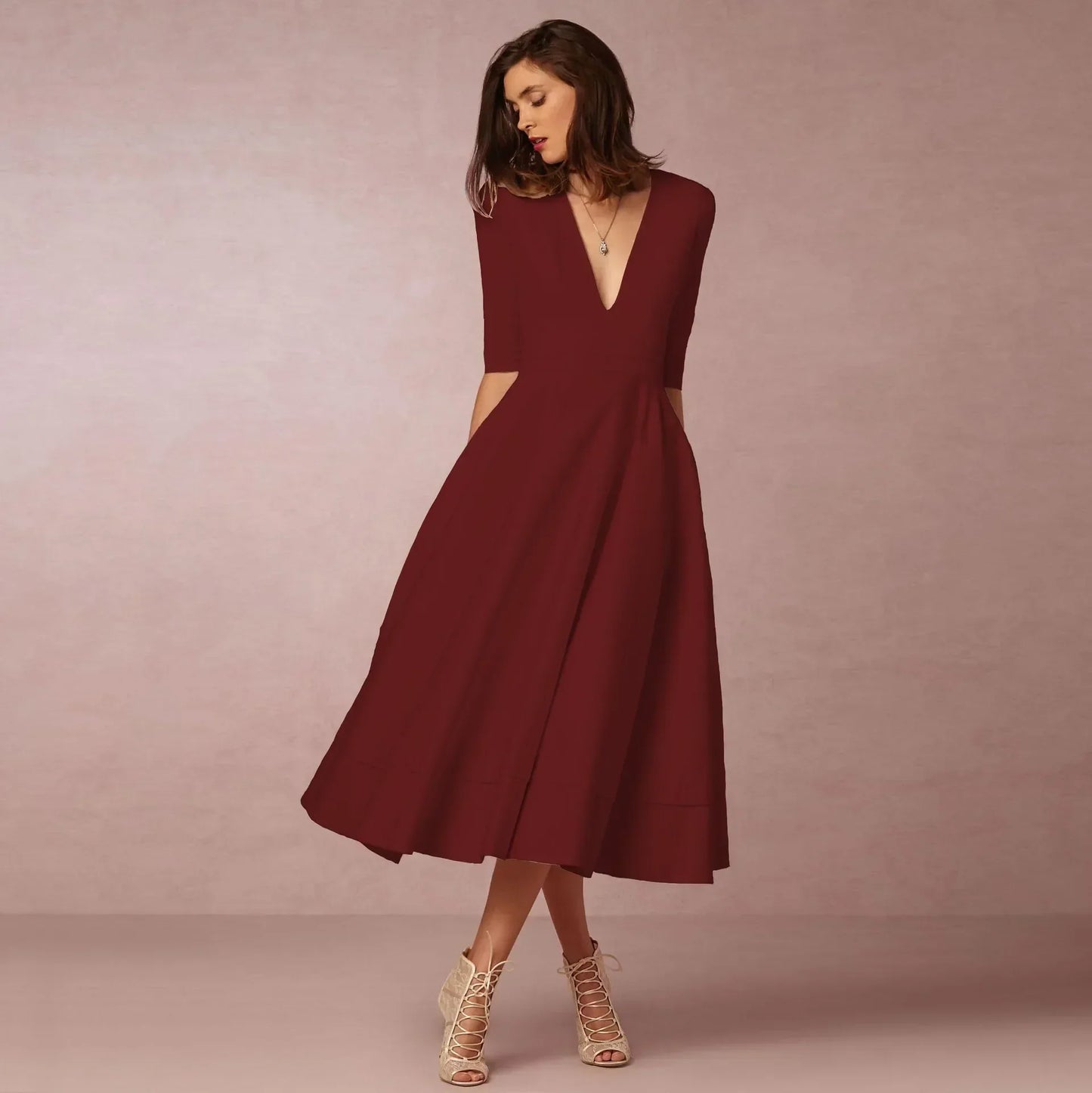 Norma™ – Damen Midikleid Elegante Raffinesse Für Besondere Anlässe-4