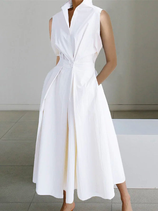 Eleanor™ – Damen Baumwollkleid Weiß mit Elegantem Hemdkragen & Stil-3