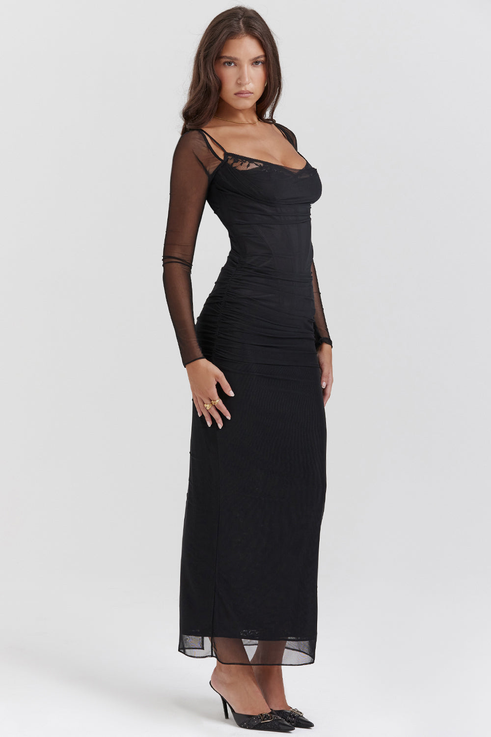 Missi™ – Damen Abendkleid Lang mit Eleganter Silhouette und Transparenten Ärmeln 3