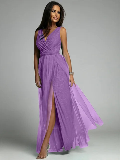 Thea™ – Damen Kleid Hochzeitsgast mit V-Ausschnitt und Glamourösen Details-5