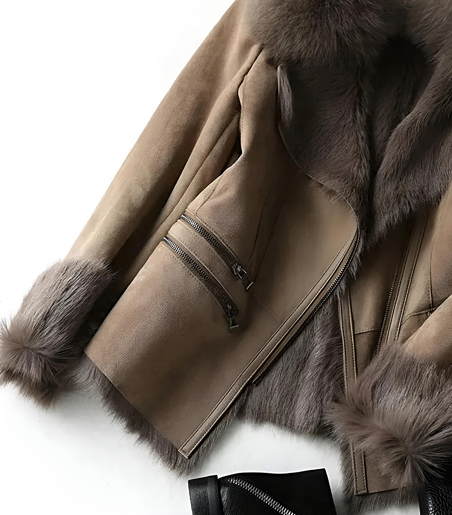 ShearGlam™ – Elegante Lammfelljacke mit Pelzkragen fur Damen
